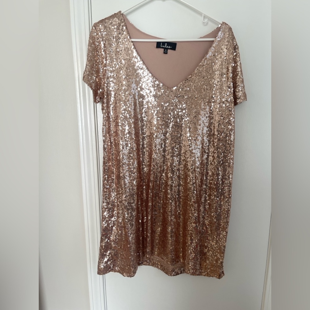 Lulu’s Sequin Gold Mini Dress